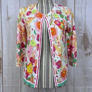 Talbots Charming Abstract Cardigan Vibrant Versatile Lightweight Floral Size SP